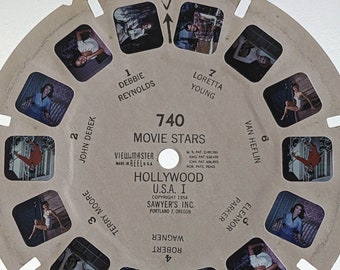 Hollywood MOVIE STARS Viewmaster REEL, 1954 Sawyer's View-Master single Reel 740, 70 years ago, John Derek, Debbie Reynolds, Loretta Young