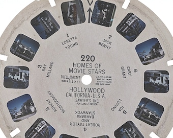 Homes of MOVIE STARS Viewmaster REEL, 1940's or 50's Sawyer's View-Master single Reel 220, Jack Benny, Cary Grant, Loretta Young