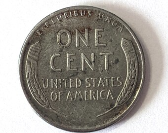 1943 American 1 cent coin USA steel PENNY from WWII wartime with wheat and Abraham Lincoln ~ over 75 years old