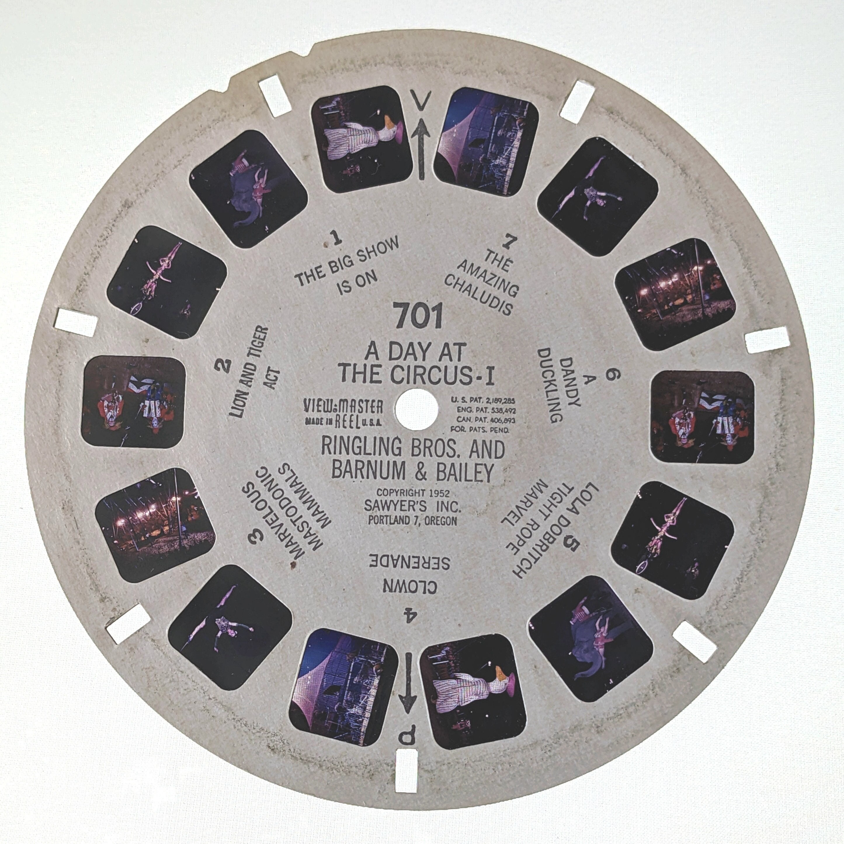 A DAY at the CIRCUS, Ringling Bros. and Barnum & Bailey Circus Viewmaster  REEL 701, 1952 Sawyer's View-master Single Reel 