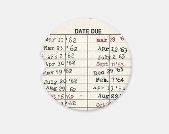 Vintage Library Due Date Sandstone Car Coaster
