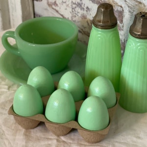Jadeite Easter Eggs-SET 6 Jadeite Eggs in carton-Jadeite colored Egg-Easter Eggs-Custom Jadeite Paint-Handmade Jadeite Painted Eggs-Jeanette