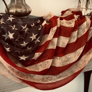 American Flag Banner- Tea Stained flag- USA Flag- primitive Americana flag- vintage American flag- Farmhouse Americana - 4th of July-Antique