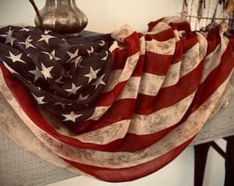 American Flag Banner- Tea Stained flag- USA Flag- primitive Americana flag- vintage American flag- Farmhouse Americana - 4th of July-Antique