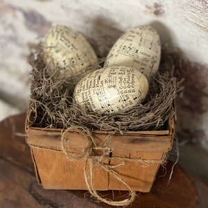 Easter eggs - Decoupaged Easter Eggs- Hymnal Easter Eggs in Crate- Handmade Easter Eggs- Primitive Easter Eggs- Farmhouse Easter Eggs