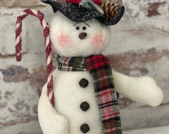 Handmade Snowman Candy Cane Snowman Snowman Doll Farmhouse Snowman