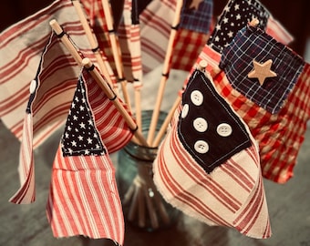 American Flag - Patriotic Decor- 4th of July- Primitive Americana-Independence Day-Quilted flag- handmade Americana- Uncle Sam-SET OF 3