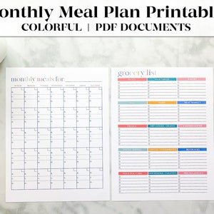 Printable Monthly Meal Planner and Grocery List | Menu Planner | Shopping List | Meal Plan | Meal Plan Template | Meal Planner | Meal Prep