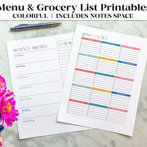 Printable Weekly Meal Planner & Grocery List | Menu Planner | Meal Prep | Grocery Checklist | Shopping List  | Meal Plan Printable | PDF