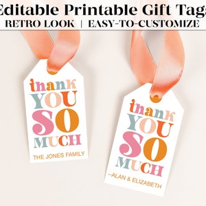 Printable Thank You Tags Editable Template Fun Vintage Retro Design MCM Tags for Party Favors Printable Tags Instant Download image 1