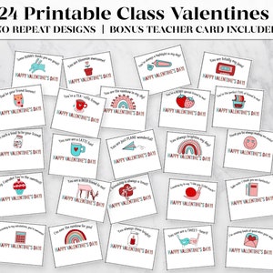 24 Printable Classroom Valentines Bonus Printable Teacher Valentine Card Class Valentines Printable Valentines Digital Downloads image 1