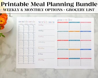 Printable Monthly and Weekly Meal Planner and Grocery List | Menu Planner | Shopping List | Meal Plan  | Meal Planner | Meal Prep