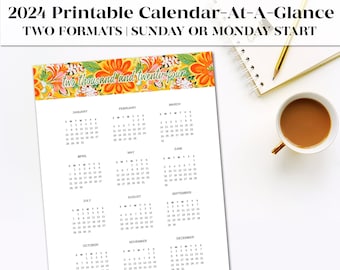 Tropical Paisley Printable 2024 Calendar-at-Glance | Blank Calendar Printable | 2024 Calendar | Digital Downloads