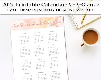 Printable 2024 Wall Calendar In Sunday or Monday Start Options  Minimalist Calendar and Office Decor in One