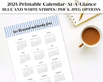 Printable 2024 Wall Calendar Year At a Glance Printable Digital Printable Calendar | Year at a Glance 2024 Calendar for Kitchen Decor
