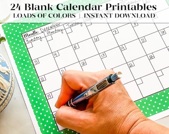 24 Polka Dot Blank Calendars in Lots of Colors | Printable Calendar | Undated Calendar | PDF Calendar Files | Blank Calendar | Planners
