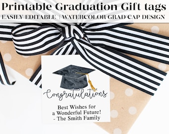 Printable Congratulations Graduation Tags | Editable | CONGRATS Gift Tag | High School or College Graduation Gift Tags | Printable Tags