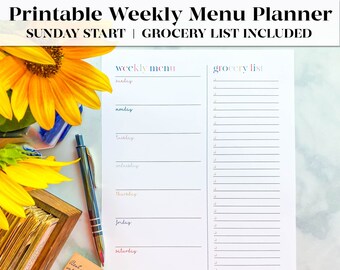 Printable Weekly Menu Plan | Menu Planner Printable | Meal Planner | Grocery List | Instant Download | Healthy Eating Habits | PDF | JPEG