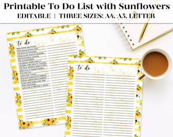 Editable and Printable To Do List with Sunflower Design | Digital Download | Digital Planner | To Do List Printable | Instant Download