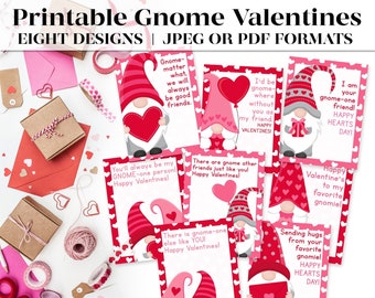 Printable Gnome Class Valentines | Valentine Gnome | Classroom Valentines | Gnome Valentines | Kids Valentines | Valentines Day Download