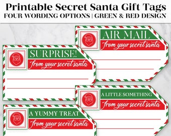 Printable Secret Santa Christmas Gift Tags | Printable Gift Tags | Holiday Gift Tags | Christmas Printable | Digital Download | Printables