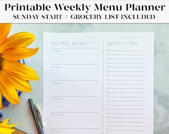 Printable Weekly Menu Plan | Meal Planner Printable | Menu Planner | Grocery List | Instant Download | Healthy Eating Habits | PDF | JPEG