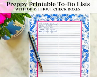 Preppy Printable Checklist | Blue, Pink, White Toile To Do List | Chinoiserie Checklist | Cute Printable To Do Lists | Checkboxes/No Boxes