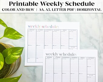 Weekly Schedule Printable | Blank Calendar | Calendar Planner | Desk Calendar | Daily Routine | To-Do List | Undated Calendar | A4 A5 Letter