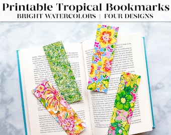 Preppy Printable Bookmarks with Fun Floral Tropical Design | Aesthetic Bookmark | Bookmark Watercolor | Book Lover Gift | Literary Gifts