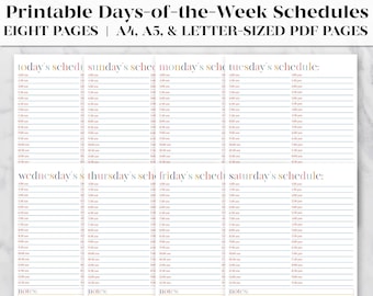 Printable Daily Planner | Days of the Week Blank Calendar Printables | Weekly Planner | Digital Download | Instant Download