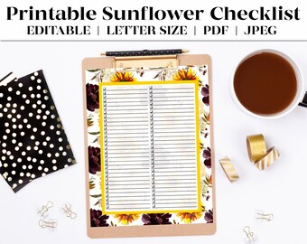 Sunflower To Do List Printable | Editable List | Editable Printable | Checklist | Shopping List | Printable To Do List | Digital Download