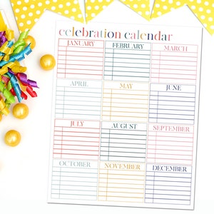 Printable Celebration Calendar Digital Download Perpetual Calendar Instant Download Birthday Tracker Birthday Calendar image 5
