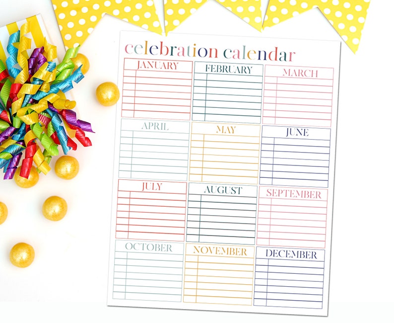 Printable Celebration Calendar Digital Download Perpetual Calendar Instant Download Birthday Tracker Birthday Calendar image 5