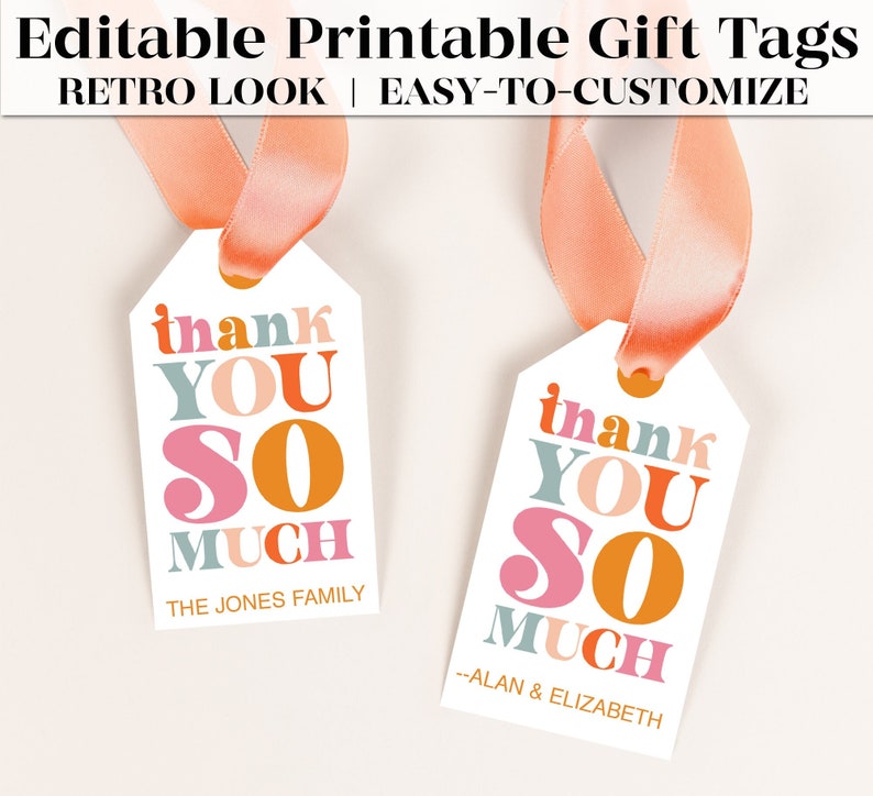 Printable Thank You Tags Editable Template Fun Vintage Retro Design MCM Tags for Party Favors Printable Tags Instant Download image 1