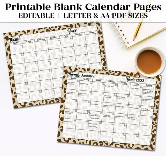 Editable & Printable Blank Calendar in Leopard Print Perpetual Calendar  Calendar Printable Calendar Instant Download PDF Download - Etsy