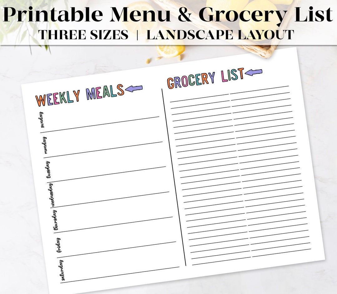 Printable Meal Planner & Shopping List Weekly Meal Planner Template