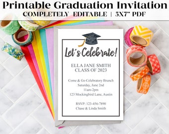 Printable Graduation Party Invitation with Black Accents | Editable Invitation Template | Graduation Invite | Senior 2023