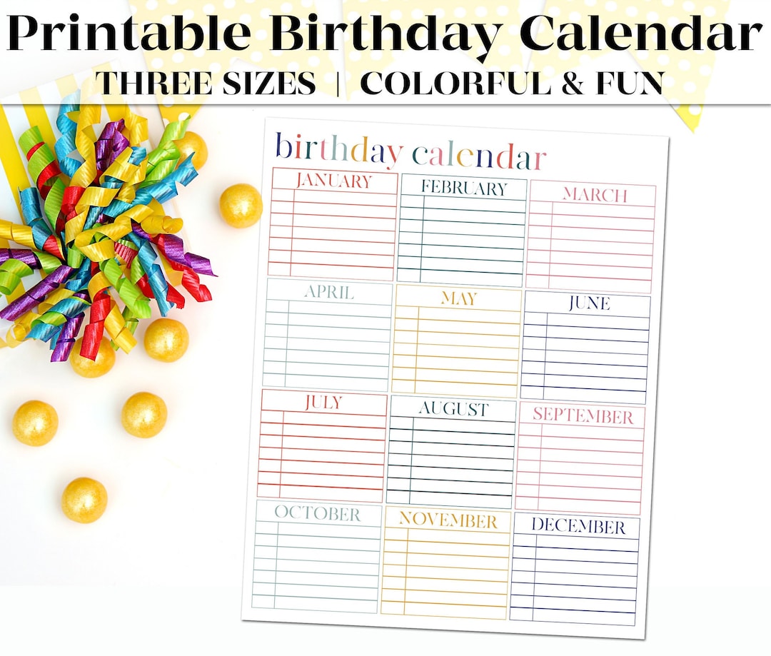 Printable Perpetual Birthday Calendar | Digital Download | Perpetual ...