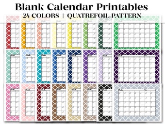 24 calendriers de planification vierges à quatre feuilles en beaucoup de couleurs | Calendrier imprimable | Calendrier non daté | Calendrier vierge | Calendrier Preppy