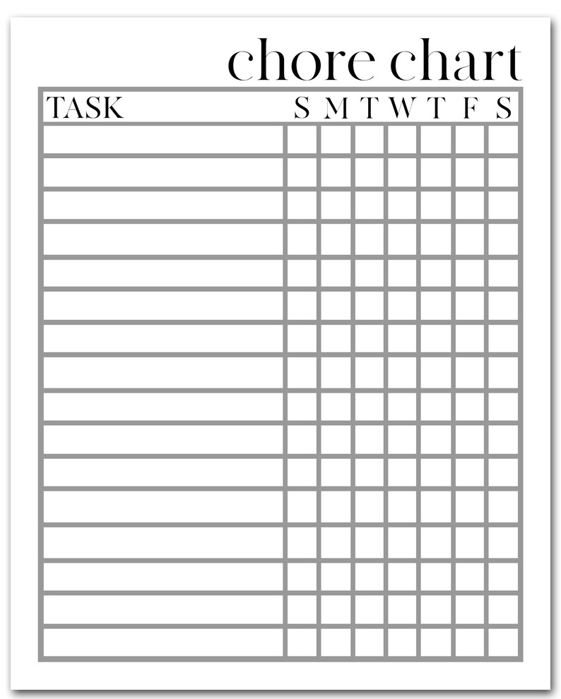 Black and White Chore Chart | Kids Chore Chart | Responsibility Chart ...