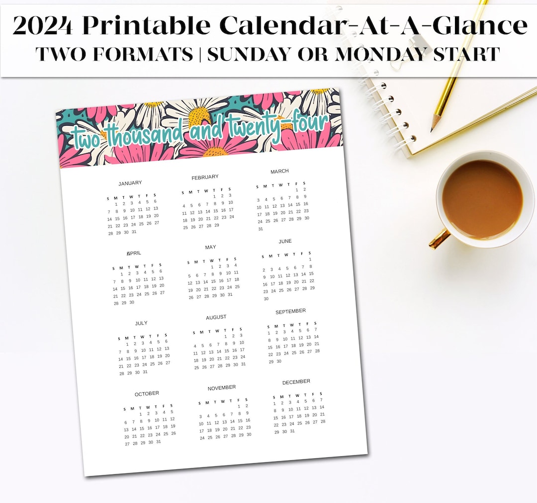 Printable 2024 Wall Calendar Year at a Glance - Etsy