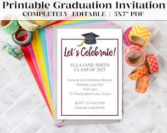 Printable Graduation Party Invitation with Maroon Accents | Editable Invitation Template | Graduation Invite | Senior 2023