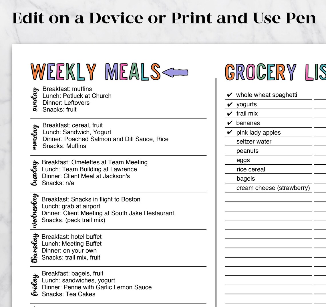 Printable Meal Planner & Shopping List | Weekly Meal Planner Template ...