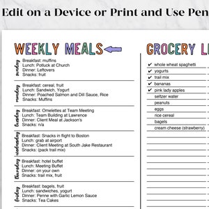 Printable Meal Planner &amp; Shopping List | Weekly Meal Planner Template | Editable or Print and ...