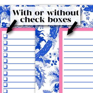 Preppy Printable Checklist | Blue, Pink, White Toile To Do List | Chinoiserie Checklist | Cute Printable To Do Lists | Checkboxes/No Boxes image 2