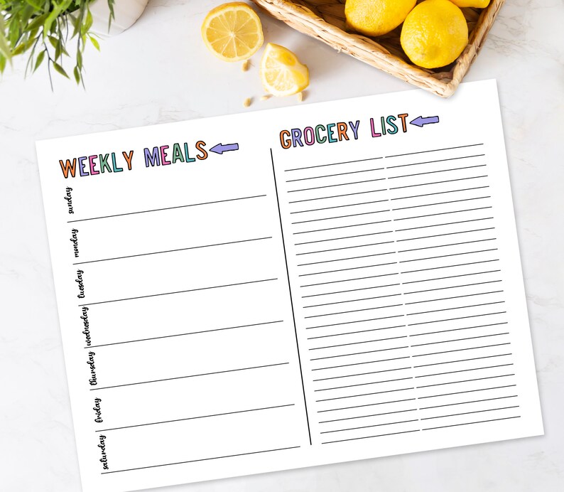 Printable Meal Planner & Shopping List Weekly Meal Planner Template
