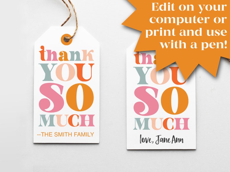 Printable Thank You Tags Editable Template Fun Vintage Retro Design MCM Tags for Party Favors Printable Tags Instant Download image 2