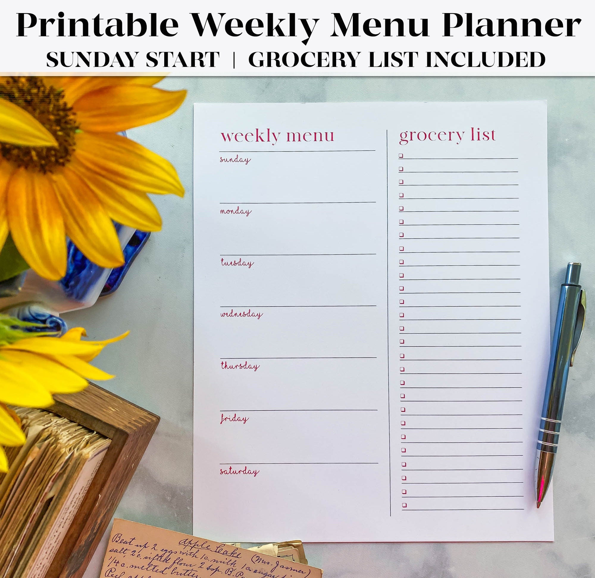 Printable Weekly Meal Plan | Meal Planner Printable | Menu Planner ...