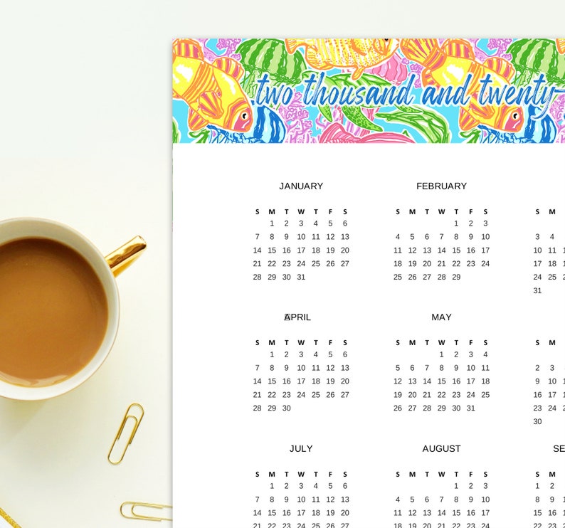2024 Calendar Printable With Colorful Tropical Fish Design Sunday or