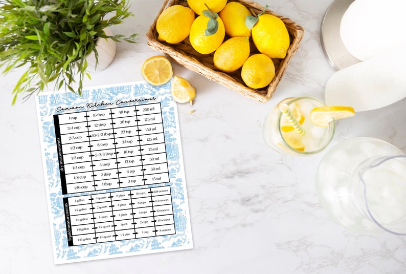 Blue Toile Printable Kitchen Conversion Chart - Etsy